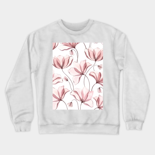 Translucent poppy watercolor ornate print. Transparent blush anemones. Spring floral romantic illustration Crewneck Sweatshirt by likapix